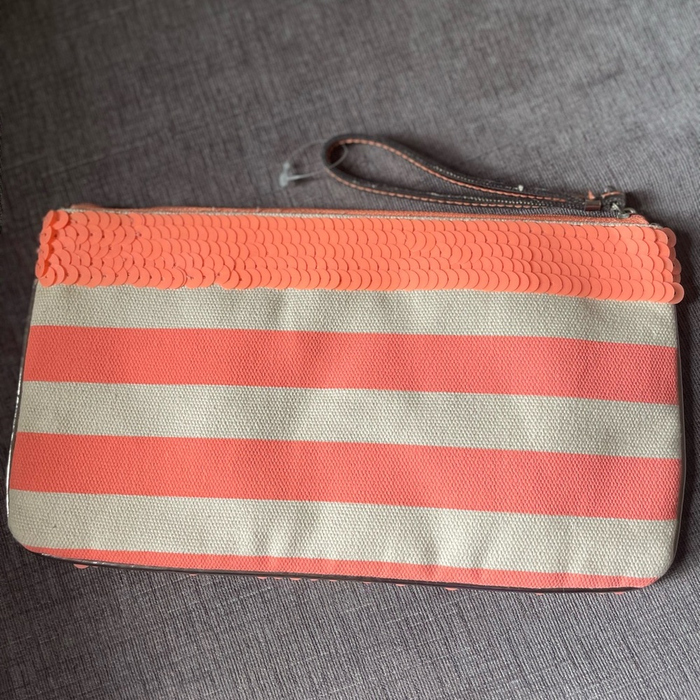 LOFT Coral & Sequined Clutch